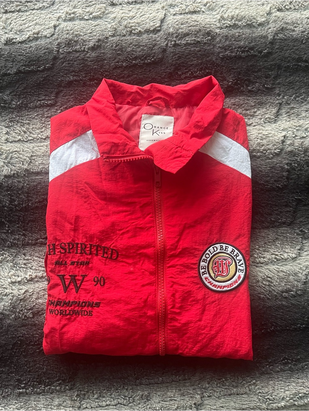 Orange Kids Red Windbreaker Jacket with White Accents